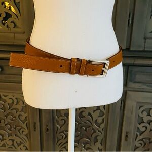 Prada leather caramel colored belt with silver tone buckle L/XL